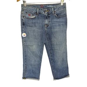 NFL touchdown crop Pittsburgh Steelers woman's cropped denim jeans size 8